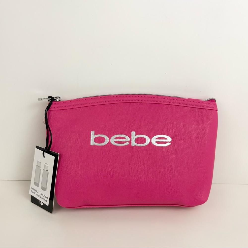 Bebe Pink Cosmetic Bag With Two Travel Bottles NWT